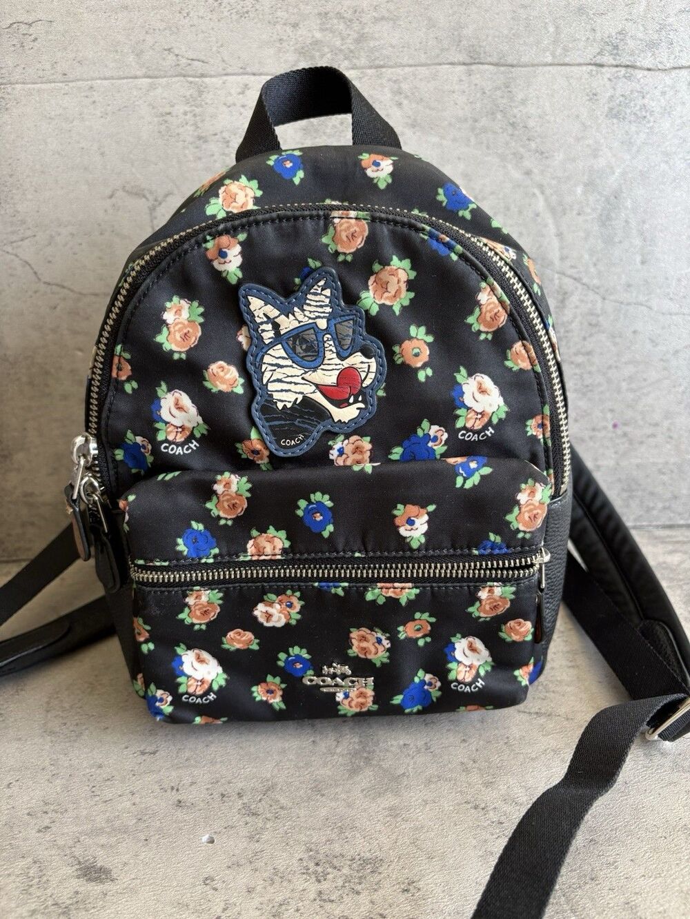 COACH Mini Charlie Nylon Mini Backpack Tea Rose Floral Print Bag F57636